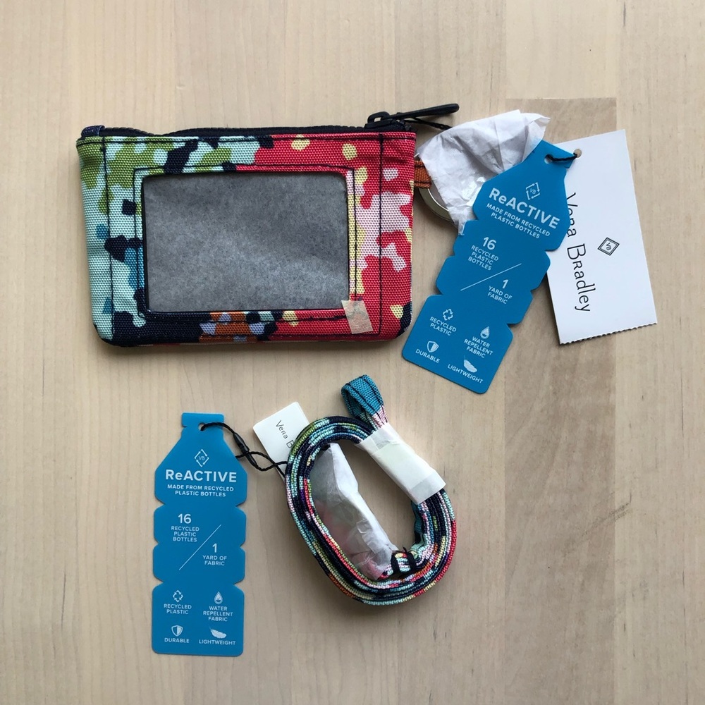 Vera Bradley Zip ID Case and Lanyard in ReActive Happy Blooms Cross-Stitch